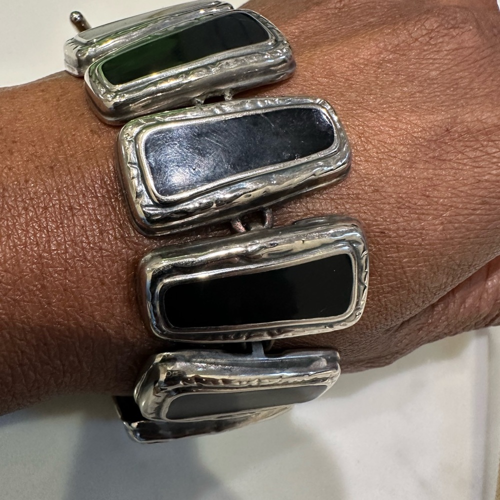 Vintage Silver And Black Rectangular Bracelet - image 8